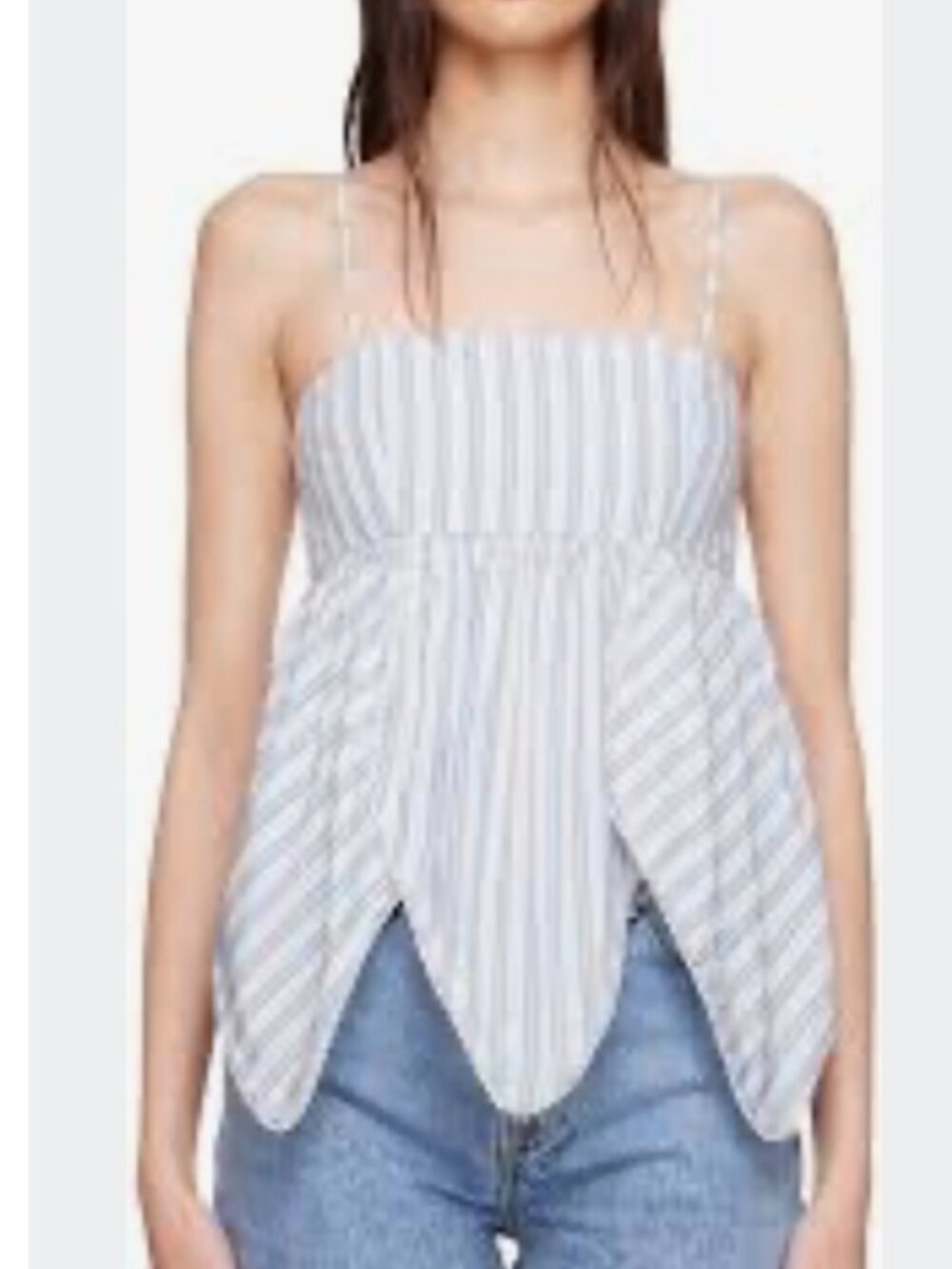 Ganni Blue and White Striped Butterfly Tank